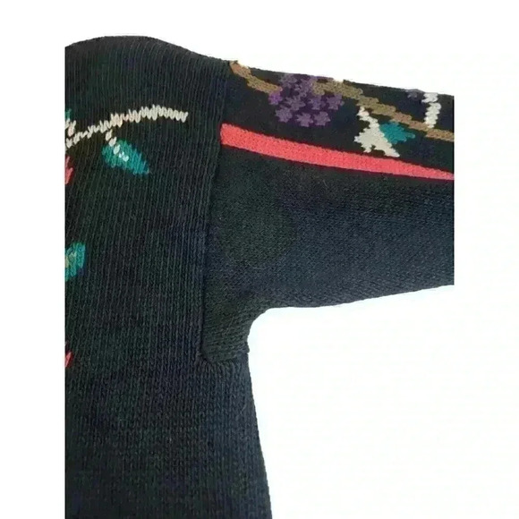 Vintage 1988 Lisa Nichols Sweater Size L Floral Button Back Chunky Knit Black - Picture 9 of 11
